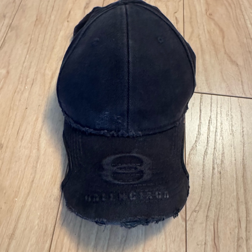 Balenciaga Black Distressed Unity Logo Embossed Hat